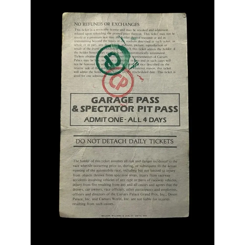 CAESARS PALACE GRAND PRIX DATSUN 1982 FORMULA ONE RACE MOTORCYCLE LAS VEGAS NV
